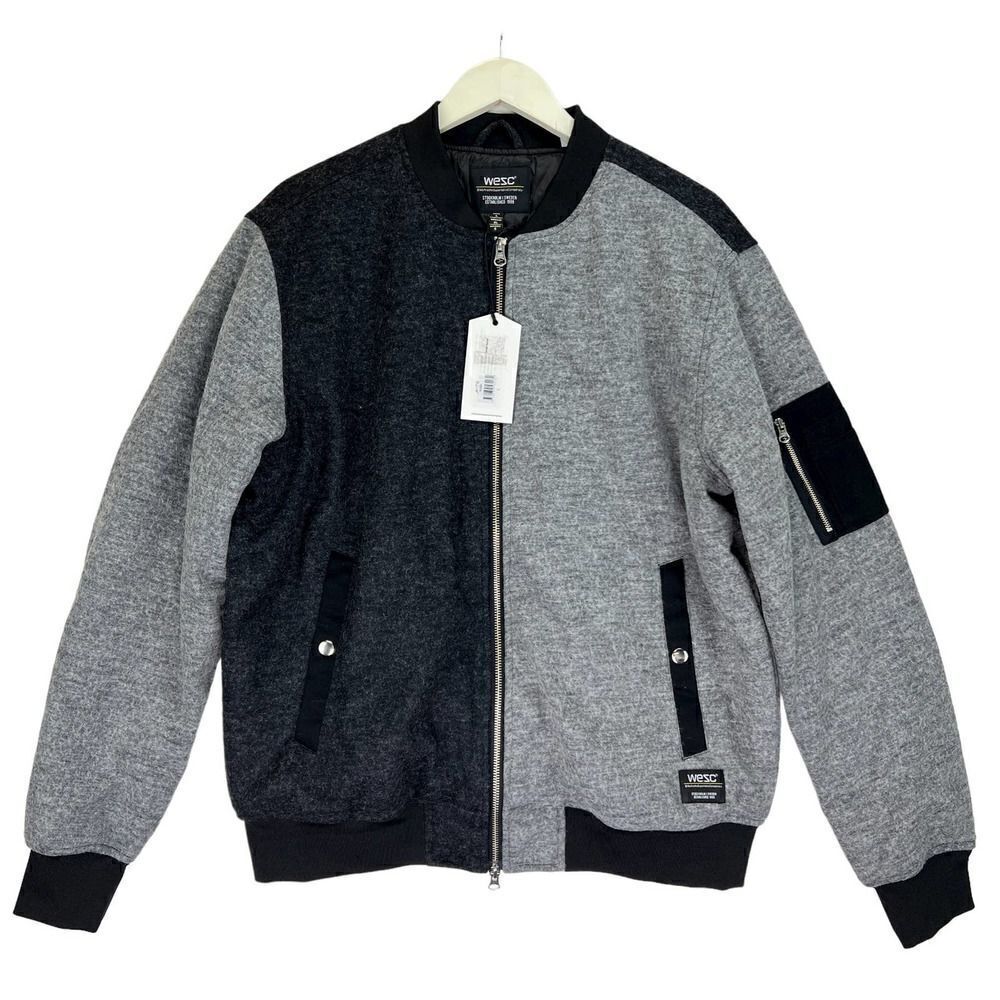 New WESC Bomber Jacket Warm Grey Flannel Unisex Men L / Women XL MSRP  $225